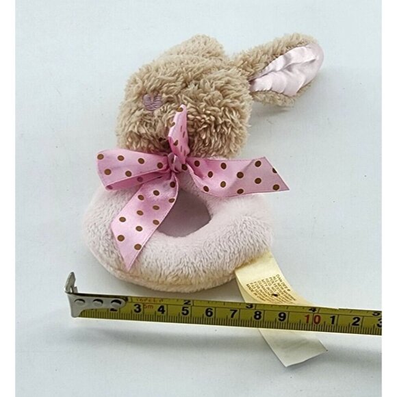 Dan Dee Pink Bunny Rabbit Rattle Plush Circle Handheld Polka Dot Ribbon Bow - Picture 8 of 8